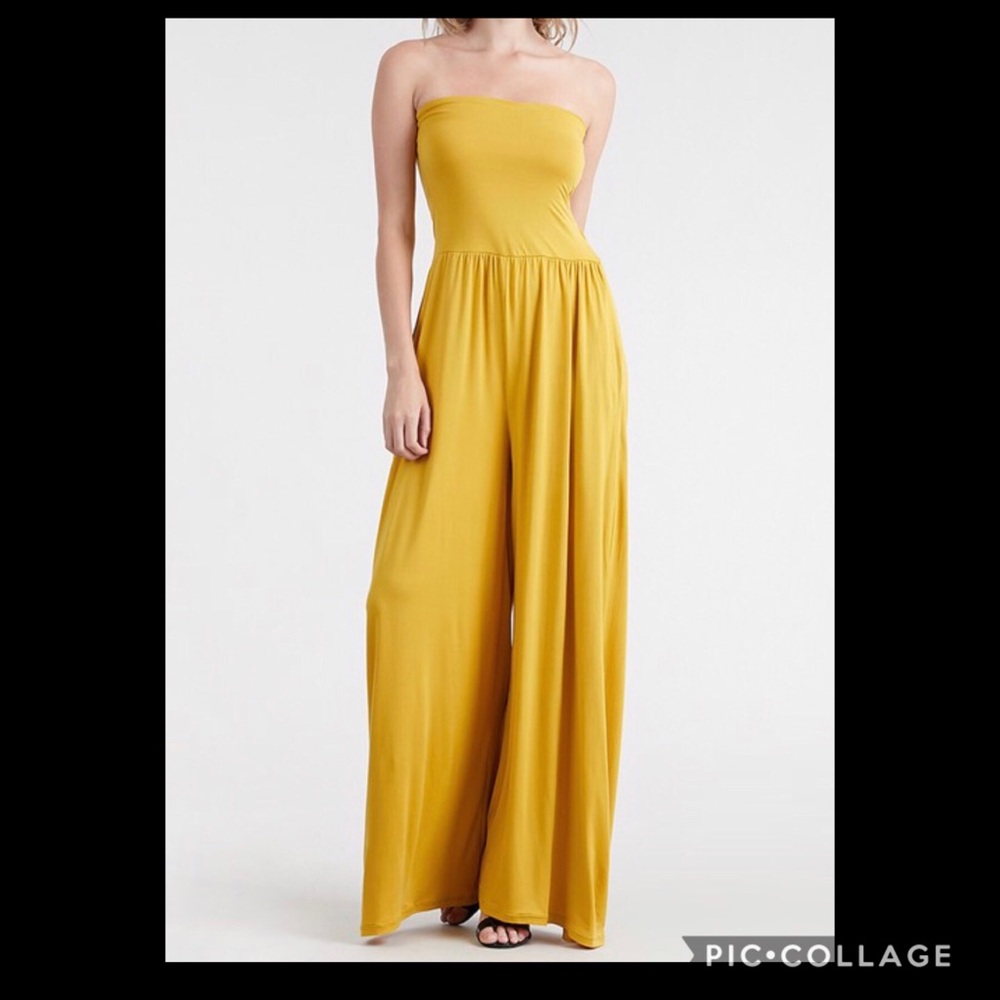 Plus-size wide leg tube jumpsuit